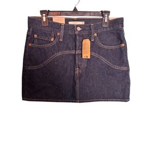 Levi's Icon Skirt Dark Wash Denim Button Fly Western Yoke Mini Skirt Size 28